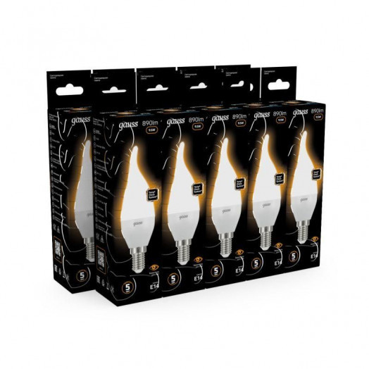 Лампа светодиодная Black 9.5Вт свеча на ветру 3000К тепл. бел. E14 890лм GAUSS 104101110