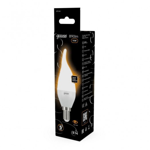 Лампа светодиодная Black 9.5Вт свеча на ветру 3000К тепл. бел. E14 890лм GAUSS 104101110