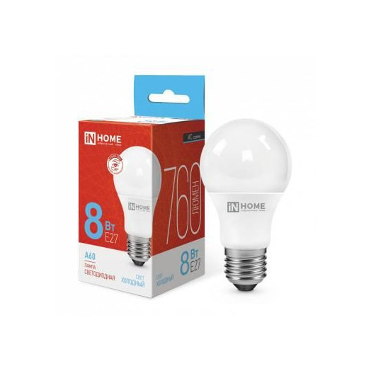 Лампа светодиодная LED-A60-VC 8Вт грушевидная 6500К холод. бел. E27 760лм 230В IN HOME 4690612024042