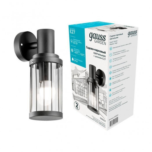 Светильник Vega 60Вт E27 IP54 105х105х240мм НТУ садово-парковый на стену вниз GAUSS GD022