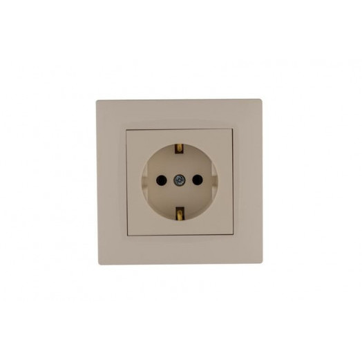 Розетка 1-м Karea RIZZ с заземл. керамика крем Makel 88010008