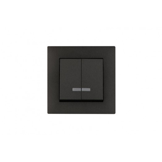 Выключатель 2-клав. с подсветкой Karea RIZZ STAR дым. металлик Makel 88050023