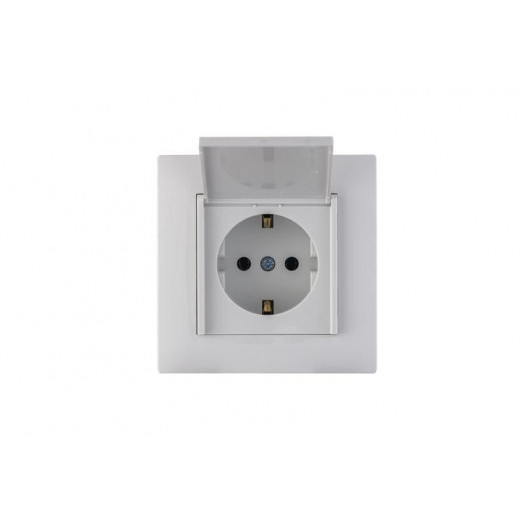 Розетка 1-м с крышкой Karea RIZZ с заземл. бел. Makel 88001029
