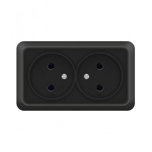 Розетка 2-м ОП Олимп 16А IP20 без заземл. черн. Universal 2215