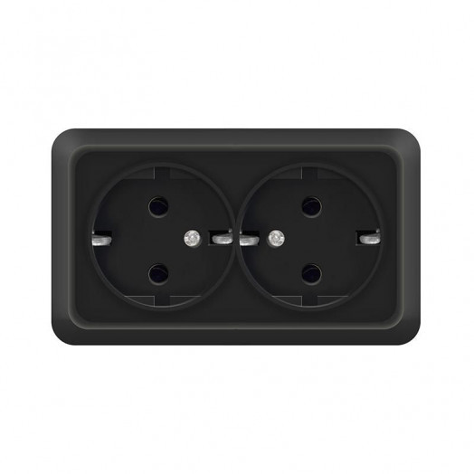 Розетка 2-м ОП Олимп 16А IP20 с заземл. черн. Universal 2216