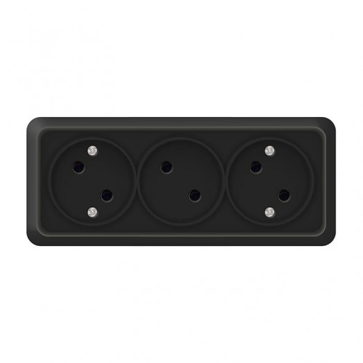 Розетка 3-м ОП Олимп 16А IP20 без заземл. черн. Universal 2217