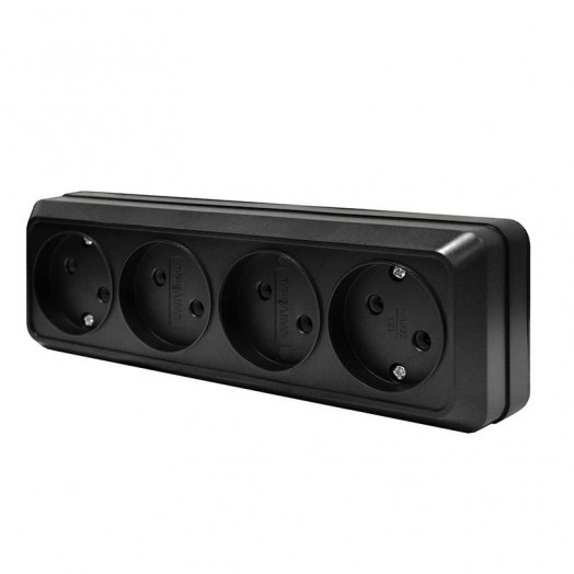 Розетка 4-м ОП Олимп 16А IP20 без заземл. черн. Universal 2219