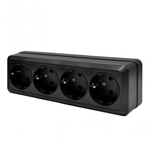 Розетка 4-м ОП Олимп 16А IP20 с заземл. черн. Universal 2221