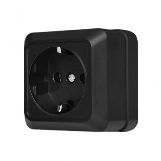 Розетка 1-м ОП Олимп 16А IP20 с заземл. черн. Universal 2227