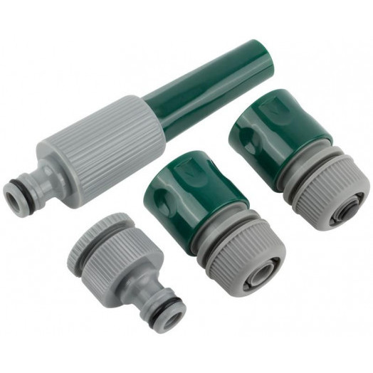 Набор поливочный 4шт 1/2дюйм ( насадка для полива; соединитель; соединитель с автостопом; адаптер внешний ) FIT 77291