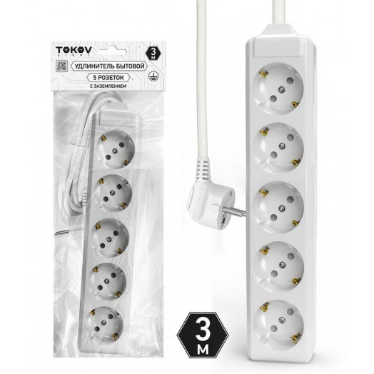 Удлинитель 5х3м с заземл. 10А 3х1.5 TOKOV LIGHT TKL-C01-BU5-3-1.5-Z