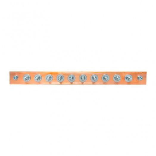 Шина заземляющая главная ГЗШ-10 510х80х10мм 10 подключений М8(М10) без корпуса TVENKOM БП-00015444