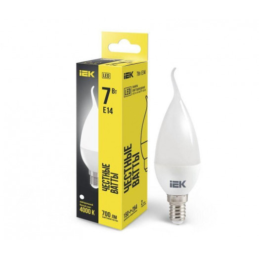 Лампа светодиодная Eco 7Вт CB35 свеча на ветру 4000К нейтр. бел. E14 230В IEK LLE-CB35-7-230-40-E14