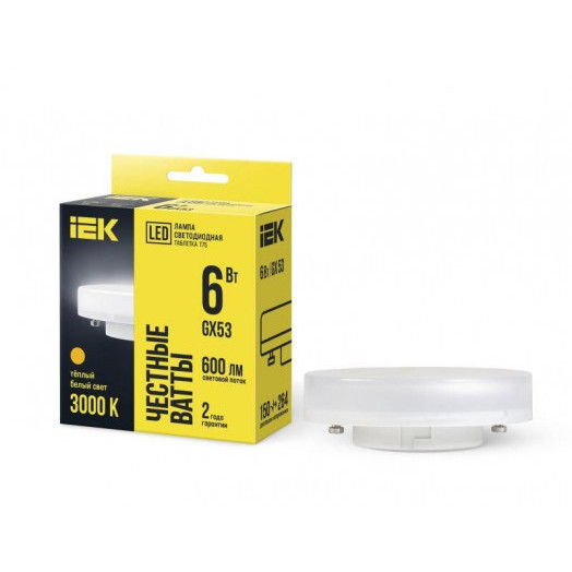Лампа светодиодная ECO T75 таблетка 6Вт 230В 3000К GX53 IEK LLE-T80-6-230-30-GX53