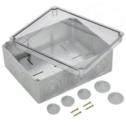 Коробка распаячная ОП 240х195х90 IP55 КМ41346 прозр. крыш. монт. плата IEK UKO10-240-195-090-K53-55
