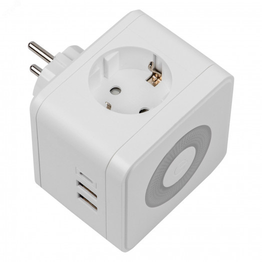 Разветвитель сетевой с выключателем, с/з,2 гнезда.2USB+1TYPE C 16А, 3500Вт Белый.                   S-GES2-16SBUC WHITE