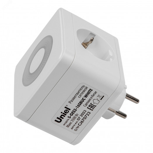 Разветвитель сетевой с выключателем, с/з,2 гнезда.2USB+1TYPE C 16А, 3500Вт Белый.                   S-GES2-16SBUC WHITE