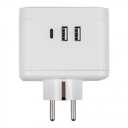 Разветвитель сетевой с выключателем, с/з,2 гнезда.2USB+1TYPE C 16А, 3500Вт Белый.                   S-GES2-16SBUC WHITE