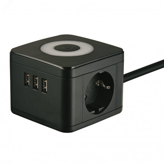 Удлинитель серии Standard с заземлением шнур 1,5м 2 гнезда 3 USB 16А Черный ТМ Uniel S-GCD2-1,5SBU BLACK