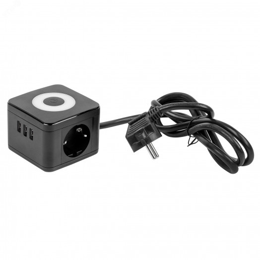 Удлинитель серии Standard с заземлением шнур 1,5м 2 гнезда 3 USB 16А Черный ТМ Uniel S-GCD2-1,5SBU BLACK