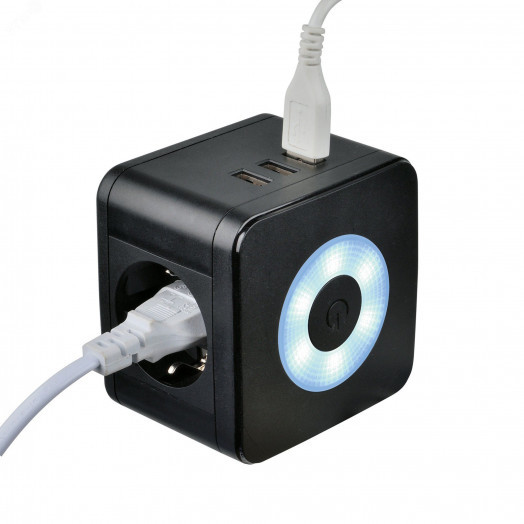 Удлинитель серии Standard с заземлением шнур 1,5м 2 гнезда 3 USB 16А Черный ТМ Uniel S-GCD2-1,5SBU BLACK