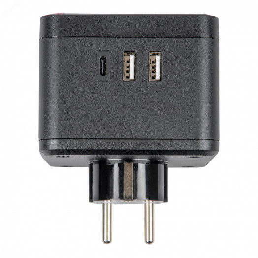 Разветвитель сетевой с выключателем с заземлением  2 гнезда 2USB+1TYPE C 16А 3500Вт Черный ТМ UnielS-GES2-16SBUC BLACK