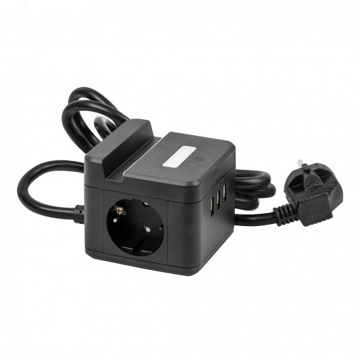 Удлинитель серии Standard с заземлением шнур 1,5м 2 гнезда 3 USB 16А держатель для телефона Черный ТМ Uniel S-GCD2-1,5SBUH BLACK