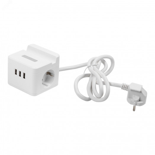 Удлинитель серии Standard с заземлением шнур 1,5м 2 гнезда 3 USB 16А держатель для телефона Белый ТМ Uniel S-GCD2-1,5SBUH WHITE