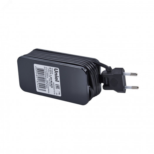 Удлинитель серии Travel шнур 1,5м 1 гнездо 10A без заземления 4USB 2,1A Черный ТМ Uniel S-CT1-1,5U BLACK