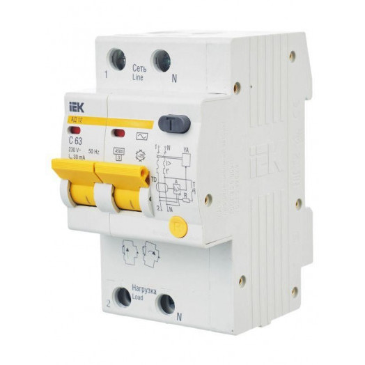 Выключатель автоматический дифференциального тока 2п C 63А 30мА тип AC 4.5кА АД-12 KARAT IEK MAD10-2-063-C-030