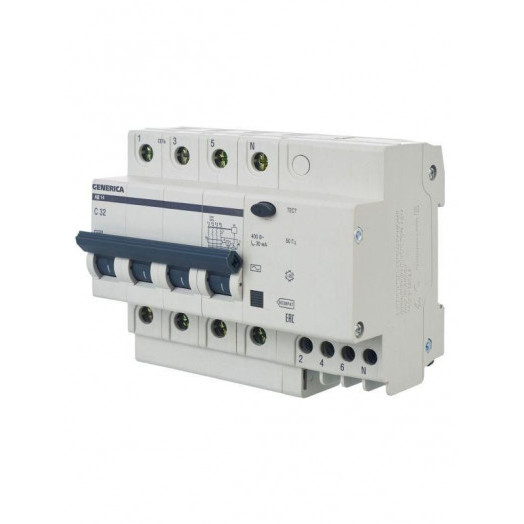 Выключатель автоматический дифференциального тока 4п 32А 30мА АД14 GENERICA MAD15-4-032-C-030