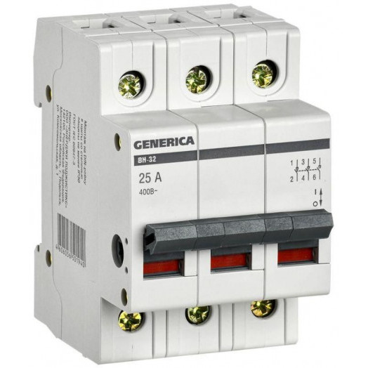 Выключатель нагрузки (мини-рубильник) 3п 25А ВН-32 GENERICA MNV15-3-025