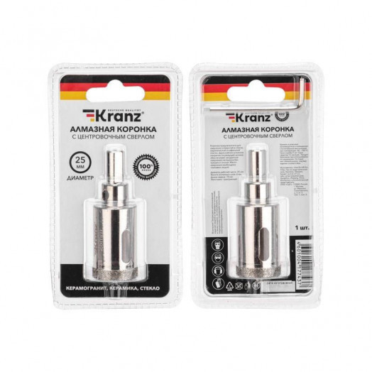 Коронка алмазная 25мм с центровочным сверлом Kranz KR-92-0008