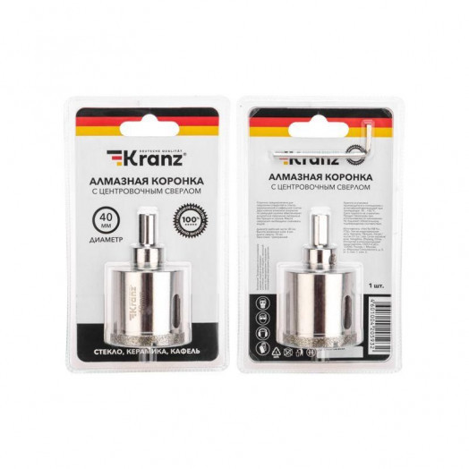 Коронка алмазная 40мм по керамограниту с центровочным сверлом Kranz KR-92-0012
