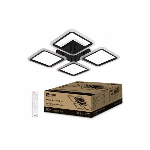 Светильник светодиодный ELEGANT ARIS-B 60Вт 3000-6500К 4700лм 230В 450х450х75мм с пультом ДУ черн. IN HOME 4690612043357