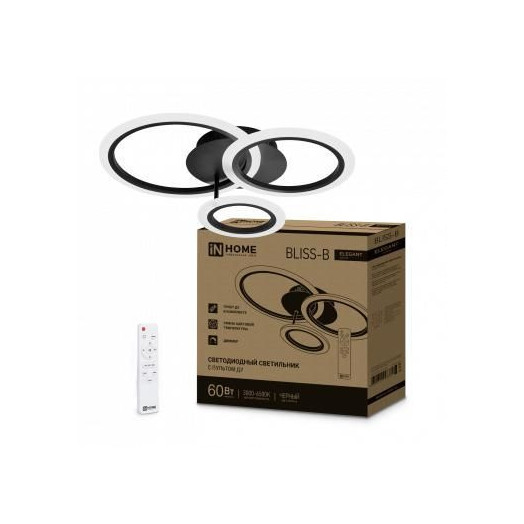 Светильник светодиодный ELEGANT BLISS-B 60Вт 3000-6500К 4700лм 230В 500х500х140мм с пультом ДУ черн. IN HOME 4690612043371