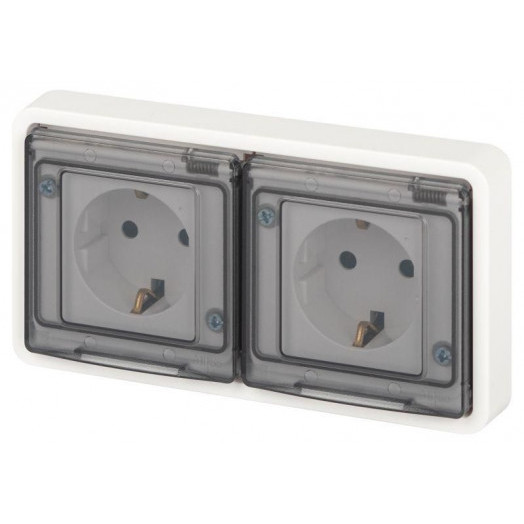 Розетка Эксперт 11-2523-01 2х2P+E гориз. IP55 16А-250В СУ бел. Эра Б0063276