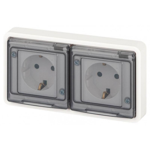 Розетка Эксперт 11-2524-01 2х2P+E гориз. IP55 шторки 16А-250В СУ бел. Эра Б0063254