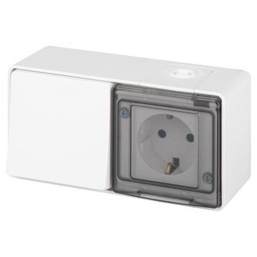 Блок розетка с выключателем Эксперт 11-7501-01 IP55 16А (10AX)-250В ОУ бел. Эра Б0063288