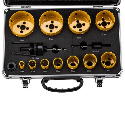 Набор коронок Bimetal (14 20 22 25 30 35 40 51 60 64 67) 16 предметов метал. кейс Kranz KR-92-0203-1