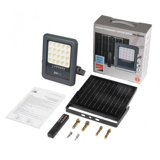 Прожектор светодиодный PFL SOLAR 02 50 6500К GR IP65 ДО с солнечн. панелью и пультом Pro+ JazzWay 5058460