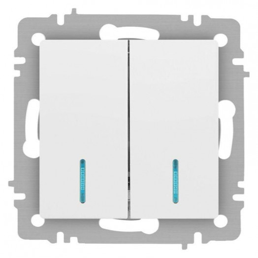 Выключатель 2-кл. СП Accent 6-105-01М 10А IP20 250В с подсветкой AL/CU бел. матов. Intro Б0063507