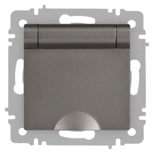 Розетка 1-м СП Accent 6-203-09 16А IP20 250В 2P+E Schuko с крышкой AL/CU титан Intro Б0063471