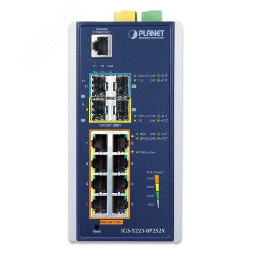 Коммутатор управляемый L3 PoE 8 портов 10/100/1000 Мб/с 4хSFP, 1xRS232, 240 Вт