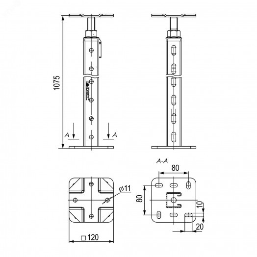 Стойка фальшпола, длина 1075 мм, регулировка      1045-1105 мм