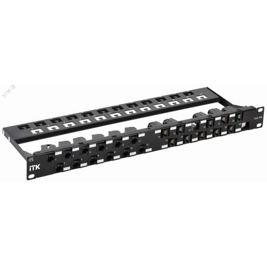 Патч-панель 1U укомплектованная кат.6A UTP 24 порта угловая