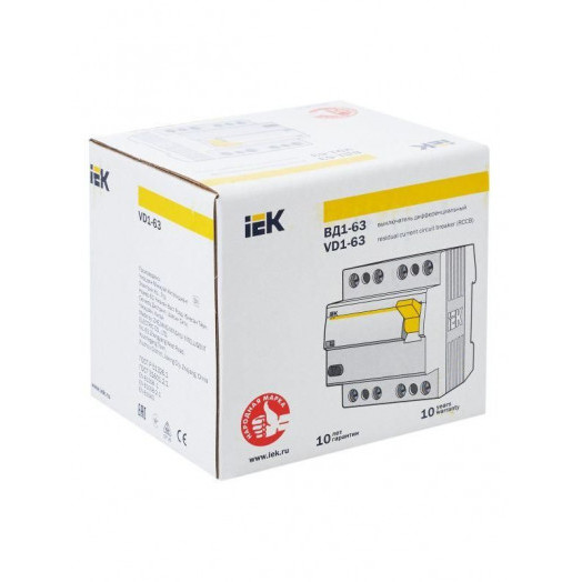 Выключатель дифференциального тока (УЗО) 4п 63А 100мА тип AC ВД1-63 KARAT IEK MDV10-4-063-100 Выключатель дифференциального тока (УЗО) 4п 63А 100мА тип AC ВД1-63 KARAT IEK MDV10-4-063-100