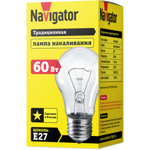 Лампа накаливания 94 300 NI-A-60-230-E27-CL Navigator 94300