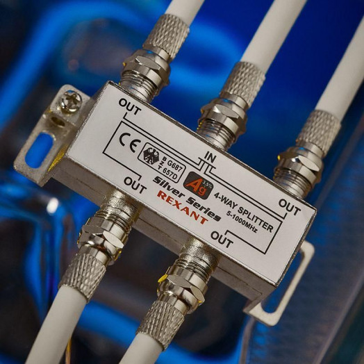 Делитель ТВ "краб" х4+5шт F "BOX" 5-1000 МГц "Silver" Rexant 05-6103