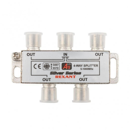 Делитель ТВ "краб" х4+5шт F "BOX" 5-1000 МГц "Silver" Rexant 05-6103